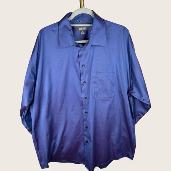 Sz XL Kenneth Cole XL 17.5 Collar Blue Purple Reflective Dress Up Shirt $60 MSRP - Picture 3 of 12